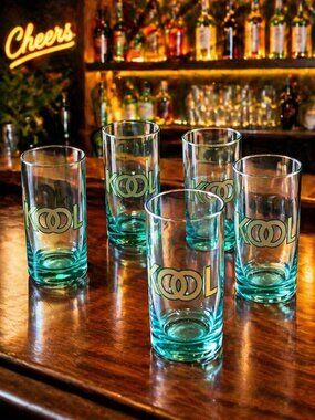 Tumblers Vintage KOOL Cigarettes Thermo Serv Glasses Set of 6 Aqua Blue USA